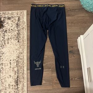 Under Armour no bull navy Leggings with Yellow Waistband